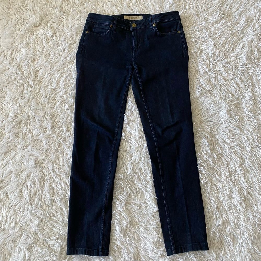 Burberry Brit Slim Fit Dark Wash Mid Rise Skinny Jeans with Leather Tab Size 31